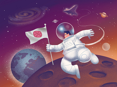 An astronaut astronaut digital dribbble flag space