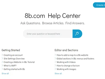 8b Simplest Website Builder | Help Center brand clean design html5 mobile responsive ui ux web website