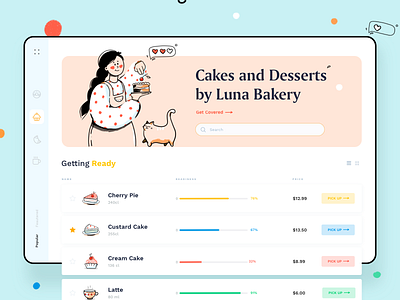 Home Page for Order Cakes Service cakes clean color delivery desert illustration list minimal order management orders pie service service design tasty ui website