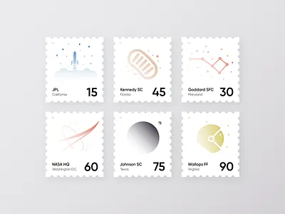 NASA Sites Stamps astronomy illustration minimal nasa post postage print rocket space stamp stamps
