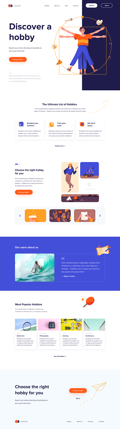 Landing Page - Discover a hobby clean colors design illustration landing minimal ui ux vector website