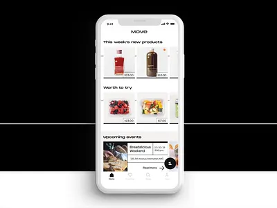 Move - Ordering App Concept animation application black black and white clean ecommerce line minimalistic mobile app motion move shop simple ui user interface ux