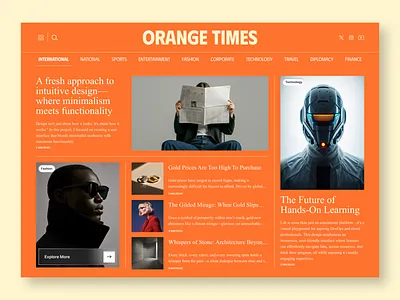 Website for a Digital Newspaper Company ✦ Orange Times dark mode digital product deisgn futuristic newspaper landing page light mode minimal modern newspaper design news paper landing page design newspaper newspaper hero newspaper layout newspaper website design product design trending design ui user experience user interface ux vintage newspaper website ui