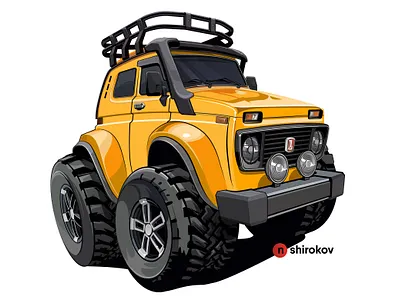 Lada Niva 4x4 caricature cartoon design graphicdesign illustration offroad vector