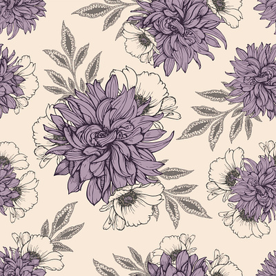 Floral seamless pattern with dahlias and poppies dahlias pattern poppies seamless