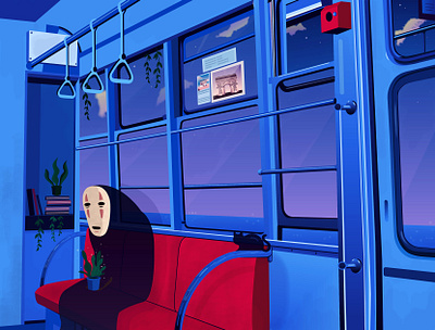 Modern travel adobe art artwork blue chihiro creation digitalart drawing ghibli graphic design graphicdesign hayao miyazaki illustration illustrator inspiration miyazaki modern spirited away tramway travel