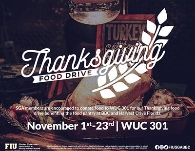 Thanksgiving Food Drive drive fiu food illustration illustrator logo photoshop roasting sga thanksgiving thanksgiving day turkey wheat white