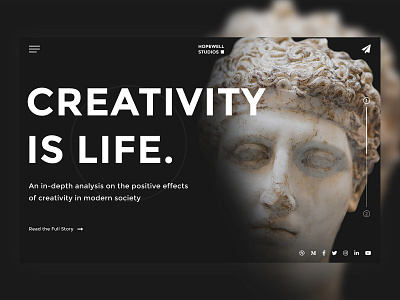 Creativity Is Life banner creative creativity dark dark mode homepage imagery minimal simple slider uidesign uiux uxdesign webdesign website