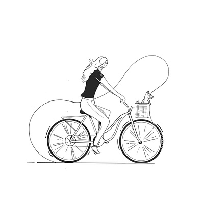 Girl on Bike art bicycle blackandwhite design girl illustration procreate puppy