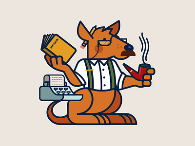 The Writer (2/3) animal animals book branding glasses icon icons illustraion illustrator kangaroo kangaroos line logo monoline pencil pipe shirt smoke typewriter writer