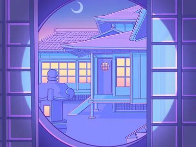 Kyoto Night 80s aesthetic anime illustration japan japanese japanese art pastel sailormoon ukiyo e