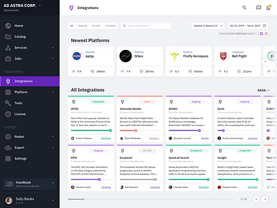 API Integrations Marketplace aerospace animation api card ui dashboard integration interface nasa preload progress bar skeletal space ui user experience user interface ux