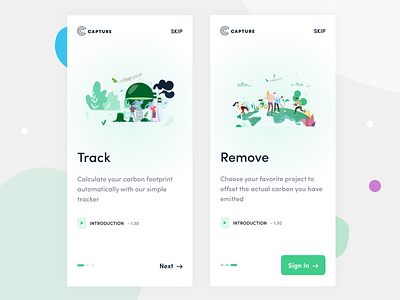 Capture App || Onboarding Process application carbon carbon fiber carbon footprint clean climate change environment pollution global warming illustration ios landing page minimal natural onboarding illustration onboarding screen onboarding ui