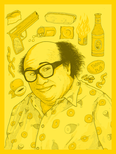 Frank always sunny drawing frank reynolds glasses halftones iasip illustration portrait poster print rum ham texture
