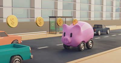 Piggy Bank Cash Car 3d 3d model 3d modeling b3d blender cash cycles design illustration pig piggy bank render