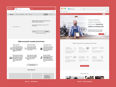 Storyous - wireframe vs final website benefit customer feature pos product prototype register sketch test testing ui uidesign uiux user experience userexperience ux visual wireframe wireframes