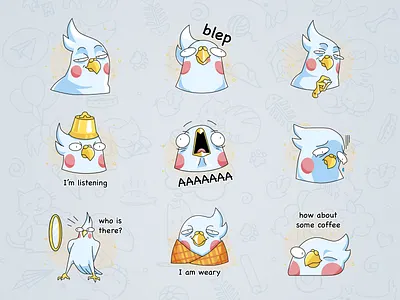 Telegram stickers bird bird icon bird illustration character design design emojis emotions fun humorous illustration icons illustration message messenger pack parrot social sticker design stickers telegram vector