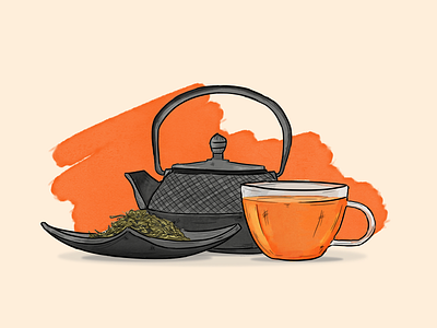 Tea set adobe photoshop design digital art digital painting food illustration leaves painting tea