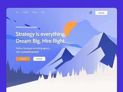 homepage for recruiting agency with mountains 2d art clouds dream hr illustration landing landscape mountains recruiting recruitment sun web design website