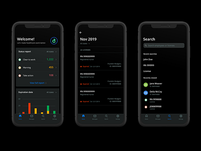 Evercheck App Dark Mode app app design apple chart dark dark mode dark ui data enterprise healthcare ios list mobile product design search sketch ui uiux