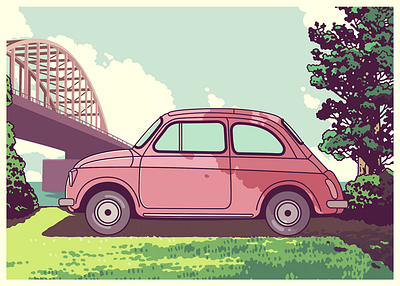 Vintage postcard - volkswagen beetle arnhem art beetle design illustration nature photoshop summer tree vintage volkswagen volkswagen beetle