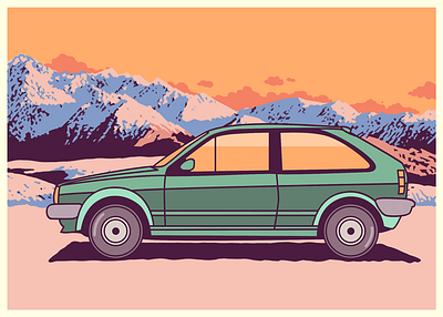 Vintage postcard - art car dusk illustration nature photoshop postcard postcard design postcardproject snow vintage winter