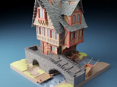 Watermill - low poly 3D 3d bridge illustration isometric isometric art isometric illustration low poly low poly art lowpoly lowpolyart medieval render