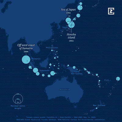 Tsunami source events from 1969-present in Asia Pacific blue cartography design environment map mapping svg tsunami