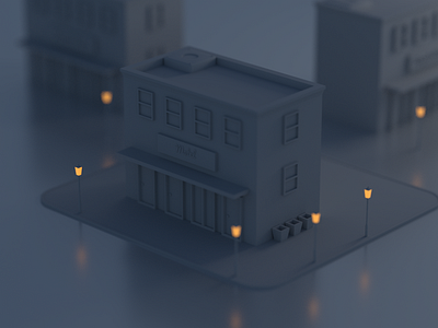 Tiny Motel (Clay Render) 3d art 3d design architecture blender cinema 4d cinema4d clayrender design graphicdesign illustration motel night ui