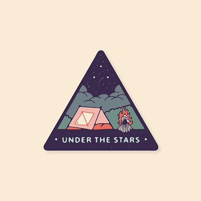 Under the Stars badge camp vibes collage design fire graphic design illustration illustrator lettering mountain squamish sticker tent vancouver