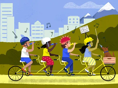 Go, Bikes, Go! - Spread 6 animals art bike childrens book cute dog drawing illustration kidlit people picturebook texture