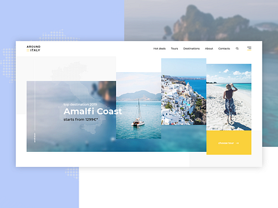 Around Italy home screen blue interfacedesign italy travel travel agency traveling uiux website design