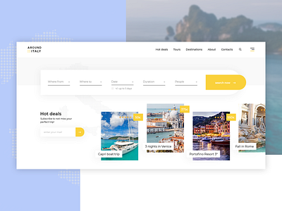 Around Italy search screen blue interfacedesign italy travel travel agency traveling uiux website design