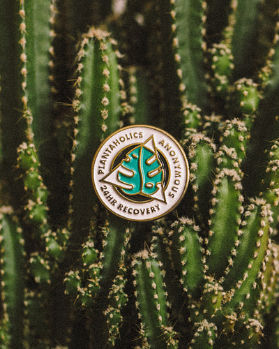 Plantaholics Anonymous Enamel Pin badge crest designer gifts enamel pin enamelpins gifts graphic design monoline monstera pin badge plant plantaholic seal