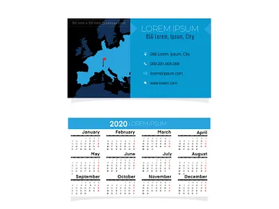 Business card with 2020 calendar 2020 business business card calendar card