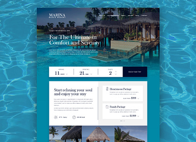 MARINA, Beach Resort beach design graphic design honeymoon landing page nature resort sea summer travel trip ui user experience user interface ux vacation waves web web design website