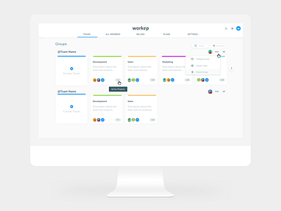 Workep - Groups app design filters grey groups management app members project management simple squares ui ux