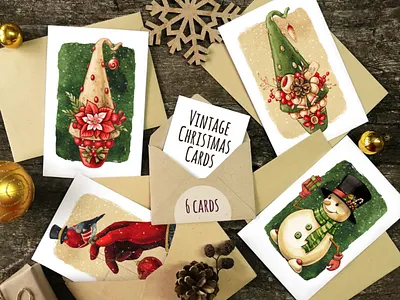 Vintage Christmas greeting cards artwork character christmas card greeting card illustration merry christmas traditional vintage watercolor