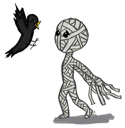 Mummy or Scarecrow bird childrens book illustration crow halloween illustration monster mummy