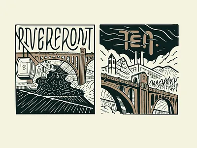 Monroe Bridge branding coffee color design illustration labels landscape lettering packaging type typography