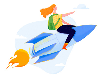 Rocket Girl affinity designer business character cloud fly girl hover illustration lady office people rocket rocketship sky space travel trip uran woman work