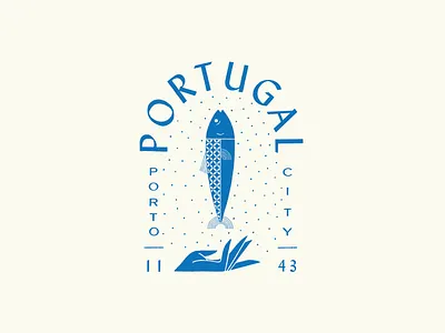 Porto badge blue city fish geometric hand illustration pattern porto portugal procreate sardine texture travel