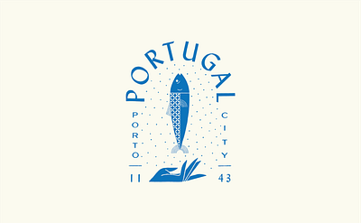 Porto badge blue city fish geometric hand illustration pattern porto portugal procreate sardine texture travel