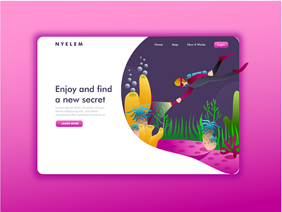 Enjoy and find a new secret Landing page character characters coral design dive diving everyday illustration landing landingpage sea ui ux