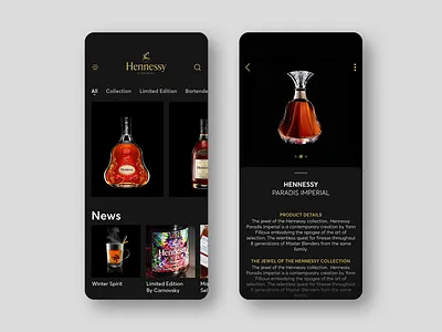 Hennessy Cognac mobile app concept, drink application design app app design application brand cognac concept design drink hennessy mobile mobile app ui uiux ux