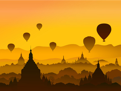 Balloons over Myanmar design illustration poster vector