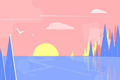 Lake coast coast dawn forest illustration lake landscape minimal minimalism nature sea seascape shore sky sunrise sunset tree vector water