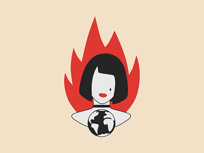 Home on fire benya black white design earth figma fire girl home illustration inspiration minimalism red red and black vector