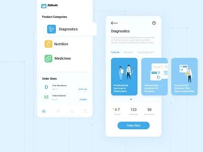 Abbott internal marketing material ordering tool abbott app blue cards design icon illustration medical mobile ui ui design ux ux design vector