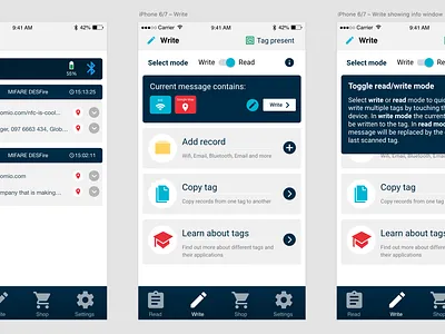 NFC Actions animation app design ui